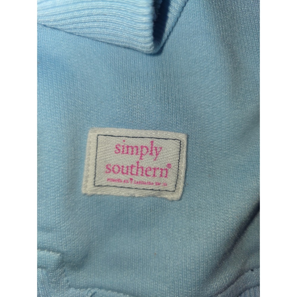 Simply Southern USA Chenille Patch Sweatshirt Light Blue Gold Glitter Stars S - Picture 2 of 4